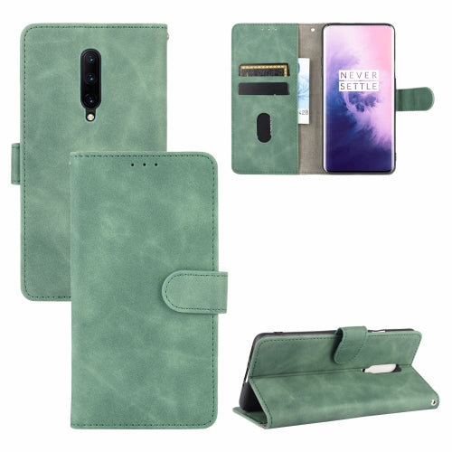 For OnePlus 7 Pro Solid Color Skin Feel Magnetic Buckle Horizontal Flip Calf Texture PU Leather Case with Holder & Card Slots & Wallet(Green)