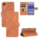 For Sony Xperia Ace Solid Color Skin Feel Magnetic Buckle Horizontal Flip Calf Texture PU Leather Case with Holder & Card Slots & Wallet(Brown)