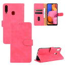 For Samsung Galaxy A20s Solid Color Skin Feel Magnetic Buckle Horizontal Flip Calf Texture PU Leather Case with Holder & Card Slots & Wallet(Rose Red)