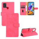 For Samsung Galaxy A21s Solid Color Skin Feel Magnetic Buckle Horizontal Flip Calf Texture PU Leather Case with Holder & Card Slots & Wallet(Rose Red)