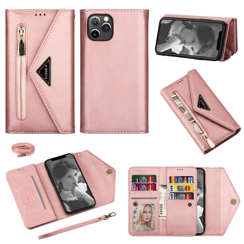 For iPhone 11 Skin Feel Zipper Horizontal Flip Leather Case with Holder & Card Slots & Photo Frame & Lanyard & Long Rope(Rose Gold)