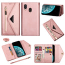 For Samsung Galaxy A20e / A10e Skin Feel Zipper Horizontal Flip Leather Case with Holder & Card Slots & Photo Frame & Lanyard & Long Rope(Rose Gold)