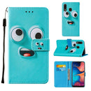 For Samsung Galaxy A20 / A30 Cross Texture Painting Pattern Horizontal Flip Leather Case with Holder & Card Slots & Wallet & Lanyard(Big-eye Monster)