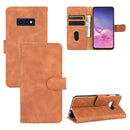 For Samsung Galaxy S10e Solid Color Skin Feel Magnetic Buckle Horizontal Flip Calf Texture PU Leather Case with Holder & Card Slots & Wallet(Brown)