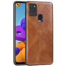 For Samsung Galaxy A21s Crazy Horse Textured Calfskin PU+PC+TPU Case(Brown)