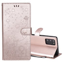 For Samsung Galaxy Note 20 Cat Bee Embossing Pattern Shockproof Horizontal Flip Leather Case with Holder & Card Slots & Wallet(Rose Gold)
