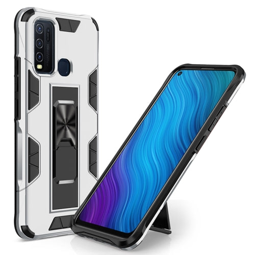 For Vivo Y50 Soldier Armor Shockproof TPU + PC Magnetic Protective Case with Holder(Silver)