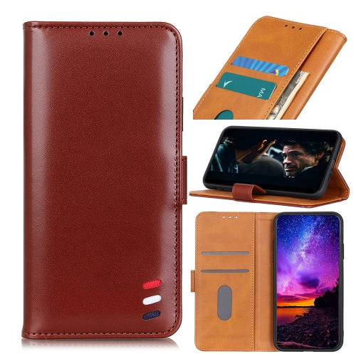 For UMIDIGI S5 Pro 3-Color Pearl Texture Magnetic Buckle Horizontal Flip PU Leather Case with Card Slots & Wallet & Holder(Brown)