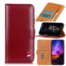 For Samsung Galaxy A41 3-Color Pearl Texture Magnetic Buckle Horizontal Flip PU Leather Case with Card Slots & Wallet & Holder(Wine Red)