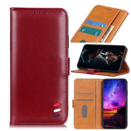 For Samsung Galaxy A41 3-Color Pearl Texture Magnetic Buckle Horizontal Flip PU Leather Case with Card Slots & Wallet & Holder(Wine Red)