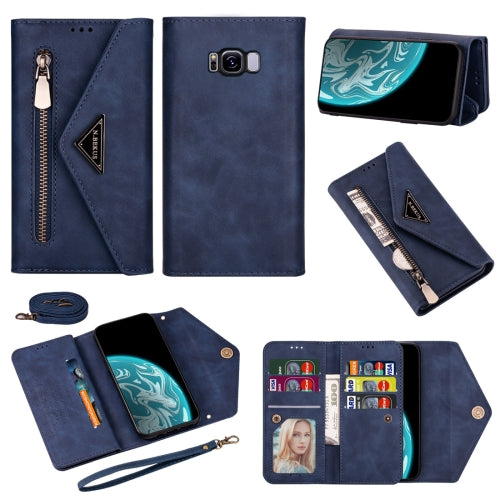 For Samsung Galaxy S8 Skin Feel Zipper Horizontal Flip Leather Case with Holder & Card Slots & Photo Frame & Lanyard & Long Rope(Blue)