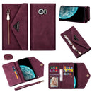 For Samsung Galaxy S7 Skin Feel Zipper Horizontal Flip Leather Case with Holder & Card Slots & Photo Frame & Lanyard & Long Rope(Wine Red)