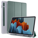 For Samsung Galaxy Tab S7 T870 11 inch Horizontal Flip Anti-fall Transparent Leather Case with Three-folding Holder & Pen Slot(Pine Needle Green)