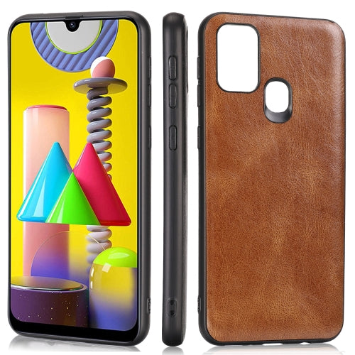 For Samsung Galaxy M31 Crazy Horse Textured Calfskin PU+PC+TPU Case(Brown)