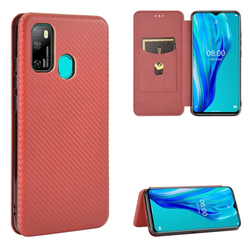 For Ulefone Note 9P Carbon Fiber Texture Magnetic Horizontal Flip TPU + PC + PU Leather Case with Card Slot & Lanyard(Brown)