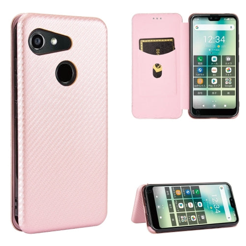 For Kyocera Gratina KYV48 Carbon Fiber Texture Magnetic Horizontal Flip TPU + PC + PU Leather Case with Card Slot(Pink)