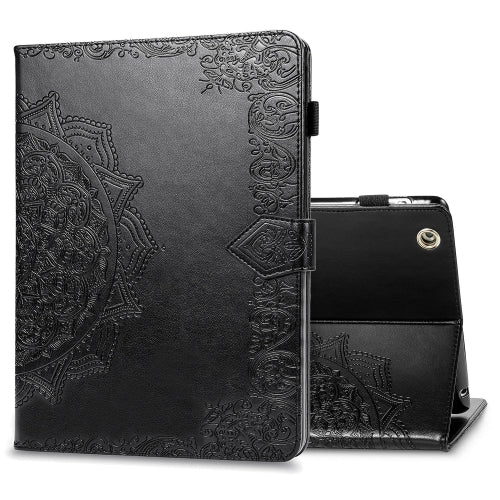 For iPad 2 / 3 / 4 Halfway Mandala Embossing Pattern Horizontal Flip PU Leather Case with Card Slots & Holder(Black)
