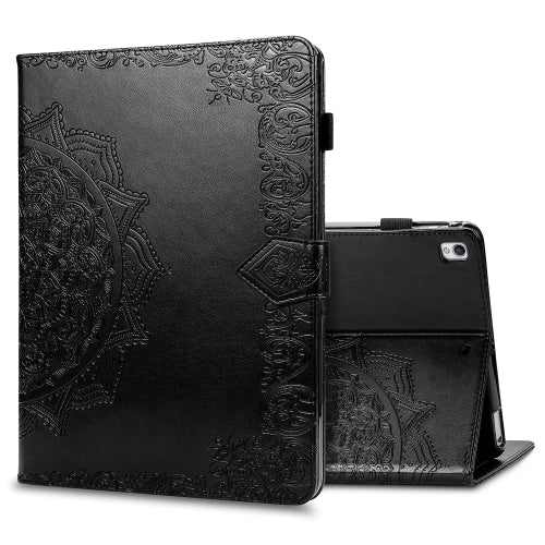For iPad Pro 10.5 inch Halfway Mandala Embossing Pattern Horizontal Flip PU Leather Case with Card Slots & Holder(Black)