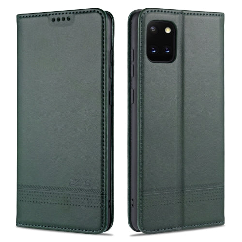 For Samsung Galaxy Note 10 Lite AZNS Magnetic Calf Texture Horizontal Flip Leather Case with Card Slots & Holder & Wallet(Dark Green)