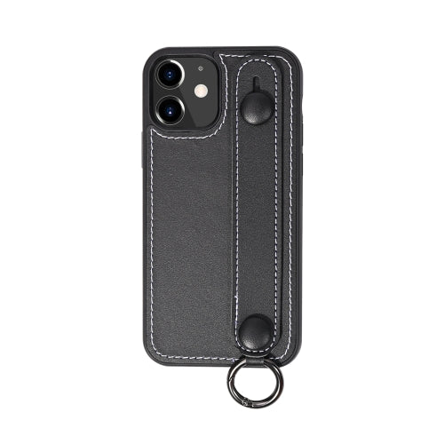 For iPhone 11 Top Layer Cowhide Shockproof Protective Case with Wrist Strap Bracket(Black)