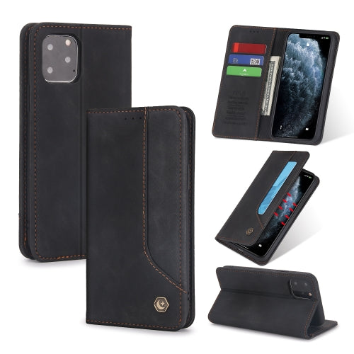 For iPhone 11 Pro POLA 008 Series Retro Magnetic Horizontal Flip Leather Case with Holder & Card Slots(Black)