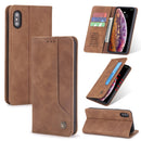 For iPhone XS / X POLA 008 Series Retro Magnetic Horizontal Flip Leather Case with Holder & Card Slots(Brown)
