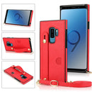 For Samsung Galaxy S9 Plus Wrist Strap PU+TPU Shockproof Protective Case with Crossbody Lanyard & Holder & Card Slot(Red)
