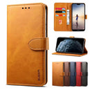 For iPhone 12 / 12 Pro GUSSIM Business Style Horizontal Flip Leather Case with Holder & Card Slots & Wallet(Khaki)