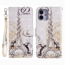 For iPhone 12 mini 3D Painting Pattern Coloured Drawing Horizontal Flip PU Leather Case with Holder & Card Slots & Wallet(Eiffel Tower Couple)