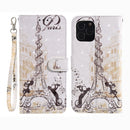 For iPhone 12 / 12 Pro 3D Painting Pattern Coloured Drawing Horizontal Flip PU Leather Case with Holder & Card Slots & Wallet(Eiffel Tower Couple)