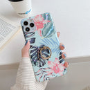 For iPhone 12 / 12 Pro Laser Flowers Pattern TPU Protective Case with Ring Holder(Fresh Red Flower)