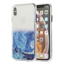 For iPhone XS / X Marble Pattern Glittery Powder Shockproof TPU Case with Detachable Buttons(Blue)