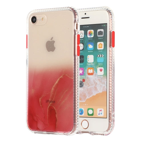 For iPhone SE 2020 / 8 / 7 Marble Pattern Glittery Powder Shockproof TPU Case with Detachable Buttons(Red)