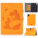 For iPad Air (2020) 10.9 Panda Embossing Pattern Horizontal Flip PU Leather Case with Holder & Card Slot & Anti-skid Strip(Khaki)