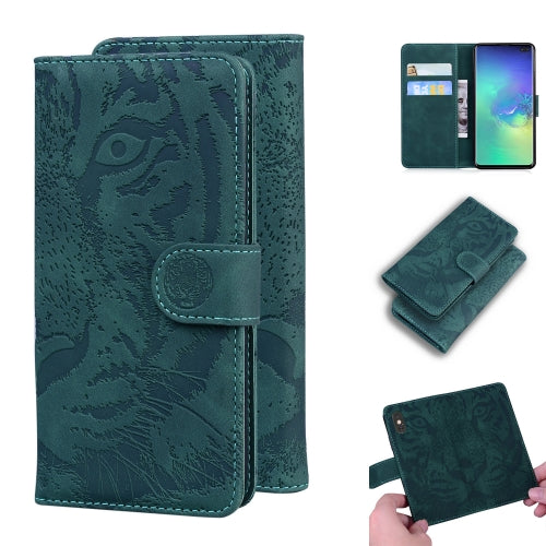 For Samsung Galaxy S10 Plus Tiger Embossing Pattern Horizontal Flip Leather Case with Holder & Card Slots & Wallet(Green)