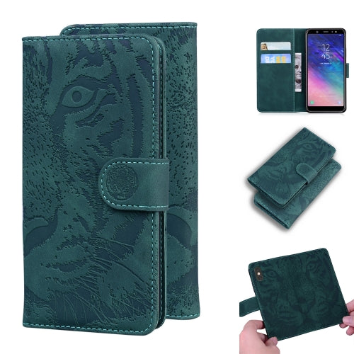 For Samsung Galaxy A6+ (2018) Tiger Embossing Pattern Horizontal Flip Leather Case with Holder & Card Slots & Wallet(Green)