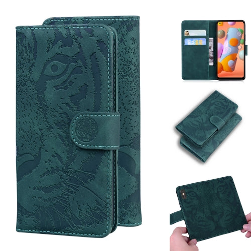 For Samsung Galaxy A11 (EU Version) Tiger Embossing Pattern Horizontal Flip Leather Case with Holder & Card Slots & Wallet(Green)