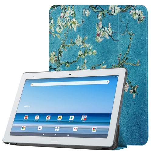 For Sharp Dtab D-41A Custer Painted Pattern Horizontal Flip Smart Flat PU Leather Case with Sleep / Wake-up Function & 3-Fold Holder(Apricot Blossom)