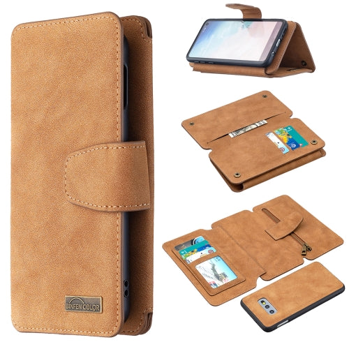For Samsung Galaxy S10e Detachable Frosted Magnetic Horizontal Flip PU Leather Case with Card Slots & Holder & Zipper Wallet & Photo Frame(Brown)