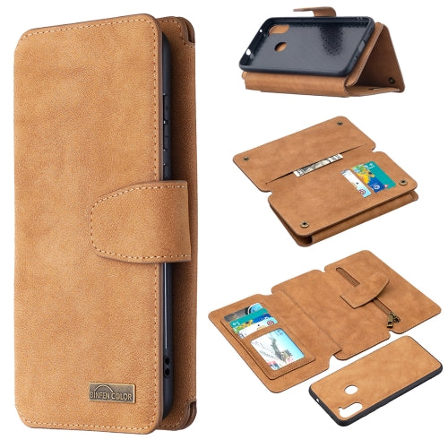 For Samsung Galaxy A11 Detachable Frosted Magnetic Horizontal Flip Leather Case with Card Slots & Holder & Zipper Wallet & Photo Frame(Brown)