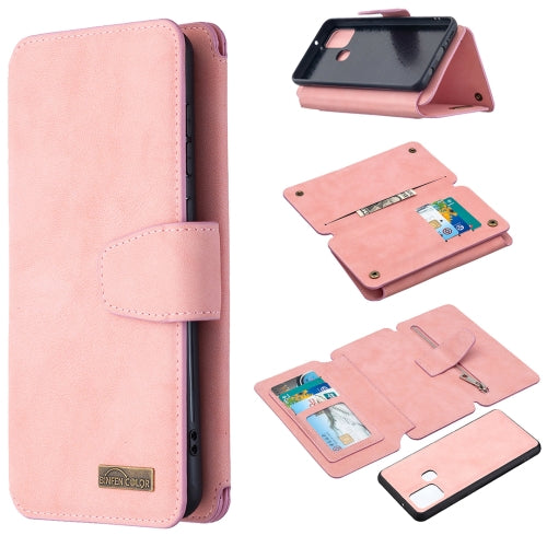 For Samsung Galaxy A21s Detachable Frosted Magnetic Horizontal Flip Leather Case with Card Slots & Holder & Zipper Wallet & Photo Frame(Pink)