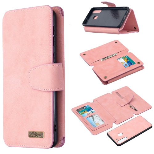For Samsung Galaxy A21 Detachable Frosted Magnetic Horizontal Flip Leather Case with Card Slots & Holder & Zipper Wallet & Photo Frame(Pink)