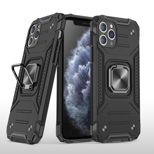 For iPhone 11 Magnetic Armor Shockproof TPU + PC Case with Metal Ring Holder(Black)