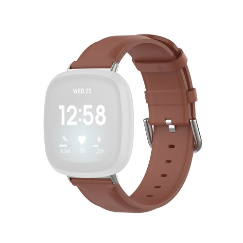 For Fitbit Versa 3 / Fitbit Sense Round Tail Leather Strap, Size: Free Size(Brown)