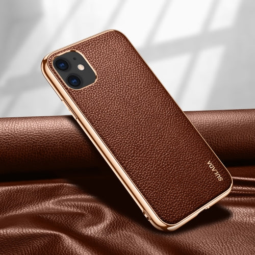 For iPhone 11 SULADA Litchi Texture Leather Electroplated Shckproof Protective Case(Brown)