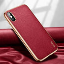 For iPhone XS Max SULADA Litchi Texture Leather Electroplated Shckproof Protective Case(Red)