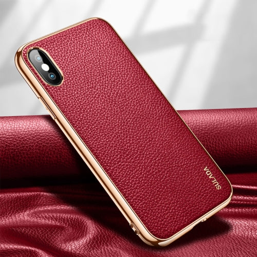 For iPhone XS Max SULADA Litchi Texture Leather Electroplated Shckproof Protective Case(Red)