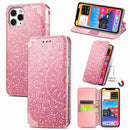 For iPhone 11 Pro Blooming Mandala Embossed Pattern Magnetic Horizontal Flip Leather Case with Holder & Card Slots & Wallet(Pink)