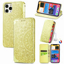 For iPhone 11 Pro Max Blooming Mandala Embossed Pattern Magnetic Horizontal Flip Leather Case with Holder & Card Slots & Wallet(Yellow)