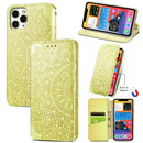 Blooming Mandala Embossed Pattern Magnetic Horizontal Flip Leather Case with Holder & Card Slots & Wallet For iPhone 12 Pro Max(Yellow)